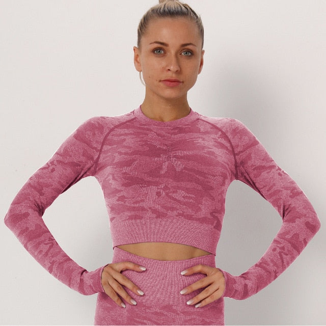 Yoga Crop Tops Women Long Sleeves T-shirts Gym Clothing Sportswear Fitness Tank Tops Workout Shirts Running Cropped Tracksuit